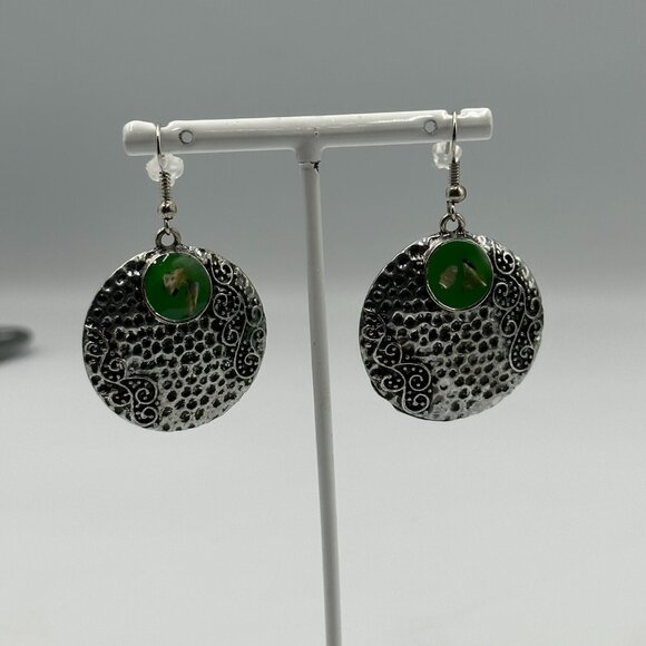 Earrings Lot Silver Tone Pierced Dangle Metal Faux Turquoise Beads 3 Pairs - Picture 7 of 13